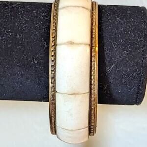 Cream Stone Inlay Brass Bangle